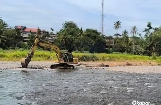 Konstruksi bronjong di Sungai Batang Air Dingin Lubuk Minturun, yang dikonfirmasi PT Nindya Karya sebagai penanganan tanggap darurat pascabencana. (Foto: Ist)