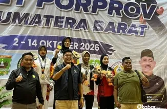 Kontingen pencak silat Kabupaten Pasaman raih 6 medali (1 emas, 1 perak, 4 perunggu) di Porprov XVI Sumbar. (Foto: Ist)